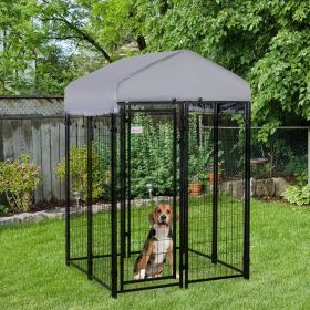 Outdoor Dog Kennel with Roof, 4' x 4' x 6' Heavy Duty Welded Wire Dog Playpen Enclosure with Escape-proof Lock, UV-Resistant & Waterproof Cover