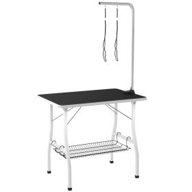 Dog Grooming Table w/ Adjustable Arm, Mesh Tray, Two Nooses, Rubber Surface, 35" x 24" x 61", Black