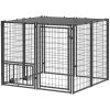 Outdoor Dog Run with Adjustable & Rotatable Dog Bowls, Sun-Shade Cover, for Small and Medium Dogs, 4.6' x 4.6' x 3.7'