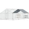 Metal Chicken Coop Run w/ Waterproof Cover, Nesting Box, Roosting Bars, for Outdoor Backyard, 9.8 x 19.7 x 6.4 ft