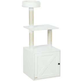 Cat Tree with Litter Box Enclosure, Sisal Covered Scratching Posts, Large Platform, Bed for Indoor Cats, White
