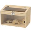 22"L Hamster Cage with Openable Top & Acrylic Windows, Small Animal Cage with Hut, Seesaw, Ladder, Natural Wood