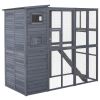 Outdoor Wooden Catio with 4 Tier Main House, Ramp, Platforms, Asphalt Roof, Ramps, Sliding Door, Window, Grey