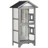 Wooden Bird Aviary Parrot Cage Pet Furniture with Removable Bottom Tray, 2 Doors, Asphalt Roof, 4 Perches, Light Grey