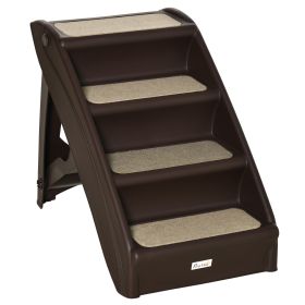 4-Level Portable Pet Stairs, Foldable Dog Ramp, Lightweight Cat Steps, with Nonslip Soft Mats, for High Bed, Sofa, Up to 44 lbs, Dark Brown