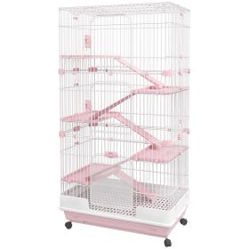 32"L 6-Level Small Animal Cage with Universal Lockable Wheels, Pink