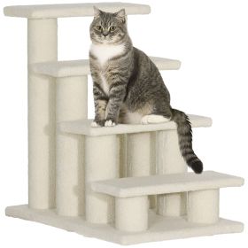 23.5" 4 Tier Pet Stairs Dog Cat Step Scratch Post Furniture, Cream White