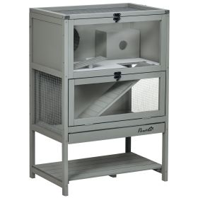 Wooden Hamster Cage, Mice Rodent Small Animals Kit Hutch with Storage, Sliding Tray Seesaw Running Wheel Lockable Roof