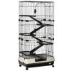 63"H 6-Level Small Animal Cage Rabbit Hutch with Universal Lockable Wheels, Slide-Out Tray for Bunny, Chinchillas, Ferret, Black