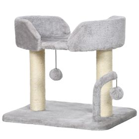 Cat Tower Condo for Indoor Cats, Small Cat Tree with Sisal Scratching Posts, Top Perch, Dangling Balls, Light Grey