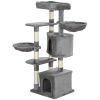 52.5" Cat Tree Tower with Scratching Posts, Cat Condos, Bed, Platforms, Hammocks, for Indoor Cats, Grey
