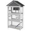 Wooden Bird Cage with Perches, Bird House, Ladder, Slide-Out Tray for Finches, Parakeets, Small Birds, Grey