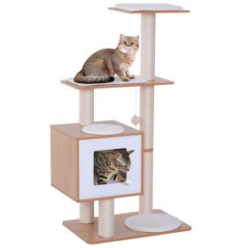 47" Wood Cat Tree, Kitty Scratching Post, Kitten House, Condo Activity Center w/ Cushions, Pet Furniture