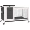 Wooden Rabbit Hutch with Pull-Out Tray, Asphalt Openable Roof, Small Animal Cage on Wheels with Run, Grey
