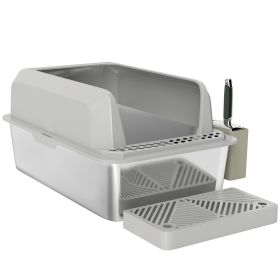 Stainless Steel Cat Litter Box High Sided with Metal Scoop & Holder, Non-Sticky, Easy to Clean, Anti-Urine Leakage