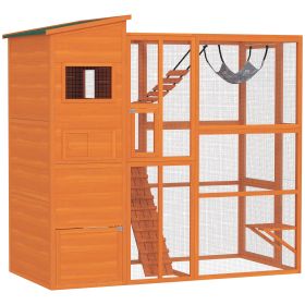 76" Catio Outdoor Cat Enclosure with Cat Condo, Jumping Platforms, Ladder, Ramps, Hammock for 2-3 Indoor Cats, Orange