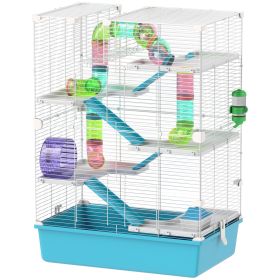 6 Tier Hamster Cage w/ Tunnels and Tubes, Hut, Wheel, Food Dish, Water Bottle, Ramps, for Dwarf & Gerbil, Light Blue