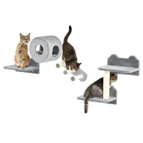 4 PCs 9.3" H Cat Wall Shelves, Pet Wall-mounted Climbing Shelf Set, Kitten Activity Centre with Condo, Cushion, Scratching Post, Jumping Platform