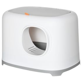 Cat Litter Box with Anti-Sand Tunnel, Scoop, Open Top, Odor Control & Easy to Clean, White
