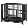 37" Heavy Duty Dog Crate, Foldable Dog Cage on Wheels with Double Locks, Removable Tray, Openable Top, Double Doors, Indoor Outdoor Use