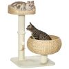 28" Cat Tree with Scratching Post, Cat Tower with Double Beds, Beige
