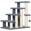 4 Step Cat Tree Stairs with Cat Scratching Post, Jumping Platform, Toy Ball, Grey