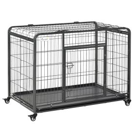 Folding Heavy Duty Dog Crate Heavy Duty Cage for Large Sized Dogs with Double Doors, Lockable Wheels Tray, 43" x 28" x 31"