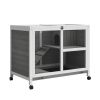 Indoor Rabbit Hutch with Wheels, Bunny Cage Guinea Pig House W/ Top Access, Ramp, Pull Out Tray, Grey