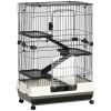 45"H 4-Level Small Animal Cage Rabbit Hutch with Universal Lockable Wheels, Slide-out Tray for Bunny, Chinchillas, Ferret, Black