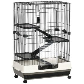 45"H 4-Level Small Animal Cage Rabbit Hutch with Universal Lockable Wheels, Slide-out Tray for Bunny, Chinchillas, Ferret, Black