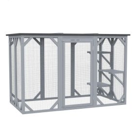 44.1" H Cat Cage, Indoor Outdoor Wooden Enclosure Pet House, Small Animal Cage Hutch, Suitable for Rabbit, Dogs, Kitten