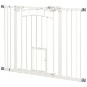 Auto-Close Pet Gate, Stair Gate with Cat Door, Double Locking for Doorways Hallways Stairs, Fits 29"-39.4" Wide, White