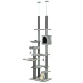 89" -100" Adjustable Height Floor to Ceiling Cat Tree, Multi Levels Cat Climbing Tower with Scratching Posts