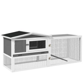 Wooden Rabbit Hutch Guinea Pig House with Removable Tray, Openable Roof, Trough, Run for Tortoises and Ferrets, Grey