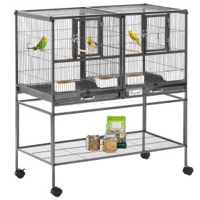 Large Double Rolling Metal Bird Cage Bird House w/ Removable Tray Storage Shelf