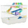31" Large Hamster Cage, Small Animal House, Multi-storey Gerbil Haven, Tunnel Tube System, with Water Bottle, Exercise Wheel, Food Dish, Ramps, White