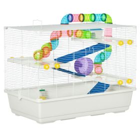 31" Large Hamster Cage, Small Animal House, Multi-storey Gerbil Haven, Tunnel Tube System, with Water Bottle, Exercise Wheel, Food Dish, Ramps, White