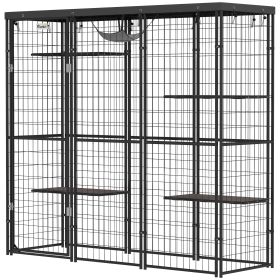 Weld Wire Catio Outdoor Indoor with Waterproof Cover, 4 Jumping Platforms, Hammock, 69" x 22" x 62", Black