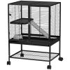 Rolling Small Animal Cage 34"H Chinchilla Cage for Ferrets, Squirrels w/ Removable Tray, Storage Shelf, Black