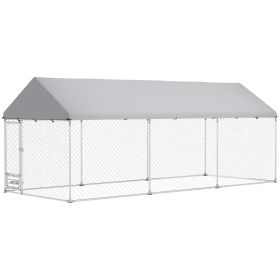 Outdoor Dog Run with Adjustable & Rotatable Bowls, Waterproof UV-Resistant Cover, Escape-Proof Lock, 19.7' x 7.5' x 7.5'