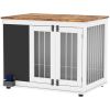 39" Dog Crate Furniture Side End Table for Large Dogs w/ Blackboard, Three Doors, White