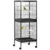 55.1" 2 In 1 Bird Cage Aviary Parakeet House for finches, budgies with Wheels, Slide-out Trays, Wood Perch, Food Containers, Black