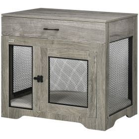 Dog Crate Furniture with Cushion, 2 Doors, Storage, Dog Kennel End Table for Small Medium Dogs, Grey