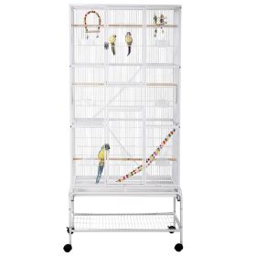 71" Bird Cage with Wheels Perches, Ramp, Storage Shelf, Toys for Canaries, Finches, Cockatiels, Parakeets, White