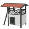 Wooden 2-Story Shelter for Feral Cats with Asphalt Roof, Stairs, Balcony, 30" x 20" x 29", White