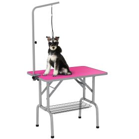Foldable Grooming Table for Dogs with Height Adjustable Grooming Arm, Storage Shelf, Pink