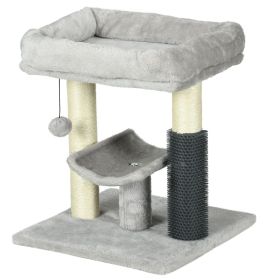 19" Cat Tree with Sisal Scratching Post, Cat Tower Condo with Bed, Self Groomer, Perch, Dangling Ball, Grey