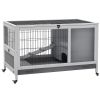 Wooden Indoor Rabbit Hutch Elevated Bunny Cage Habitat with Enclosed Run with Wheels, Suitable for Rabbits and Guinea Pigs, Grey