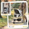 3 Wheels Foldable Dog Stroller with Storage Basket, Adjustable Canopy, Cupholder for Miniature and Small Dogs, Grey