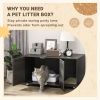 Litter Box Furniture Hidden Cat Washroom Furniture with Double Doors and Scratching Pad, Black